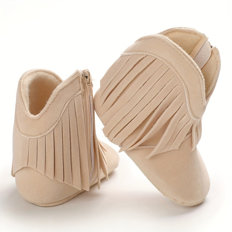 Cozy Tassel Boots for Baby Girls Non-slip Zip Shoes