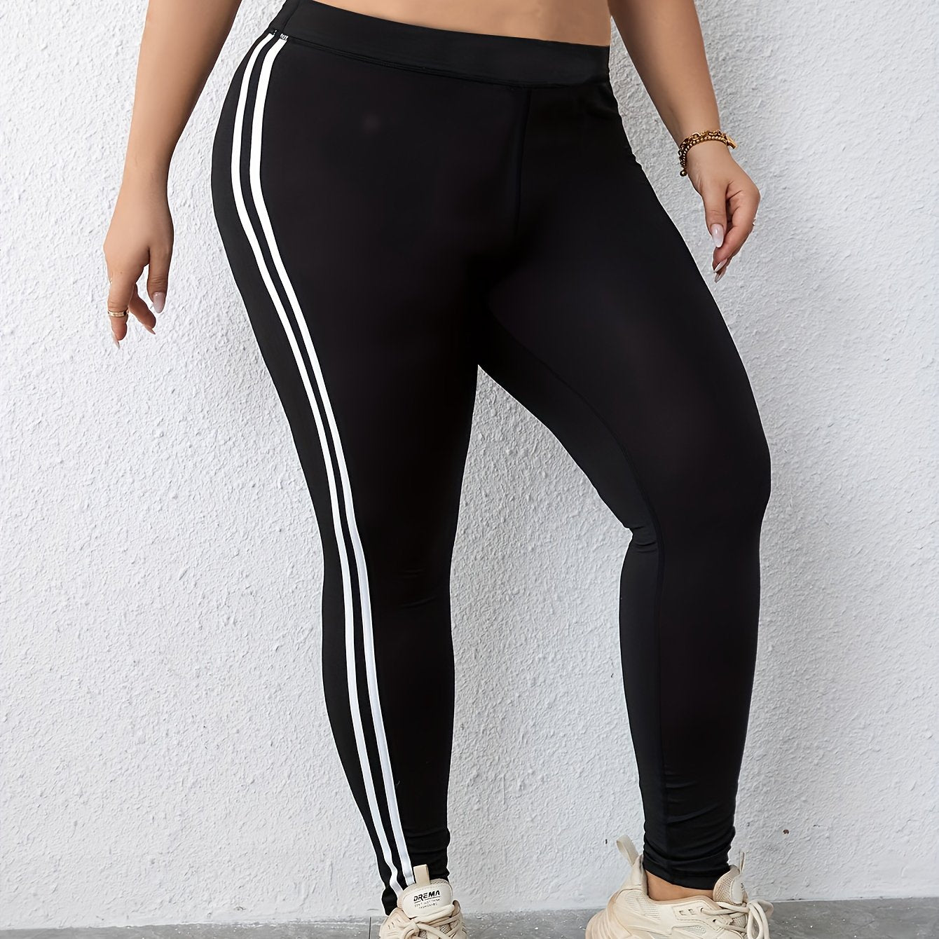 Striped Elastic Waist Yoga Leggings