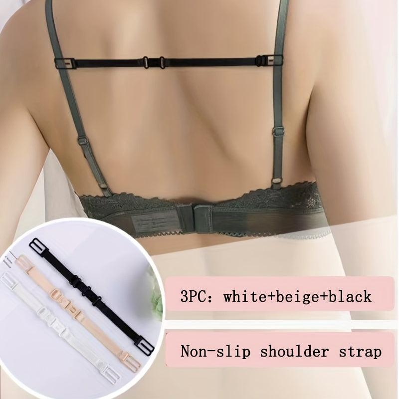 3pcs Solid Elastic Adjustable Bra Straps Women's Lingerie