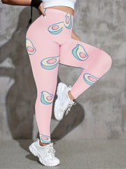 Avocado Print Yoga Pants High Rise Stretchy Gym Leggings