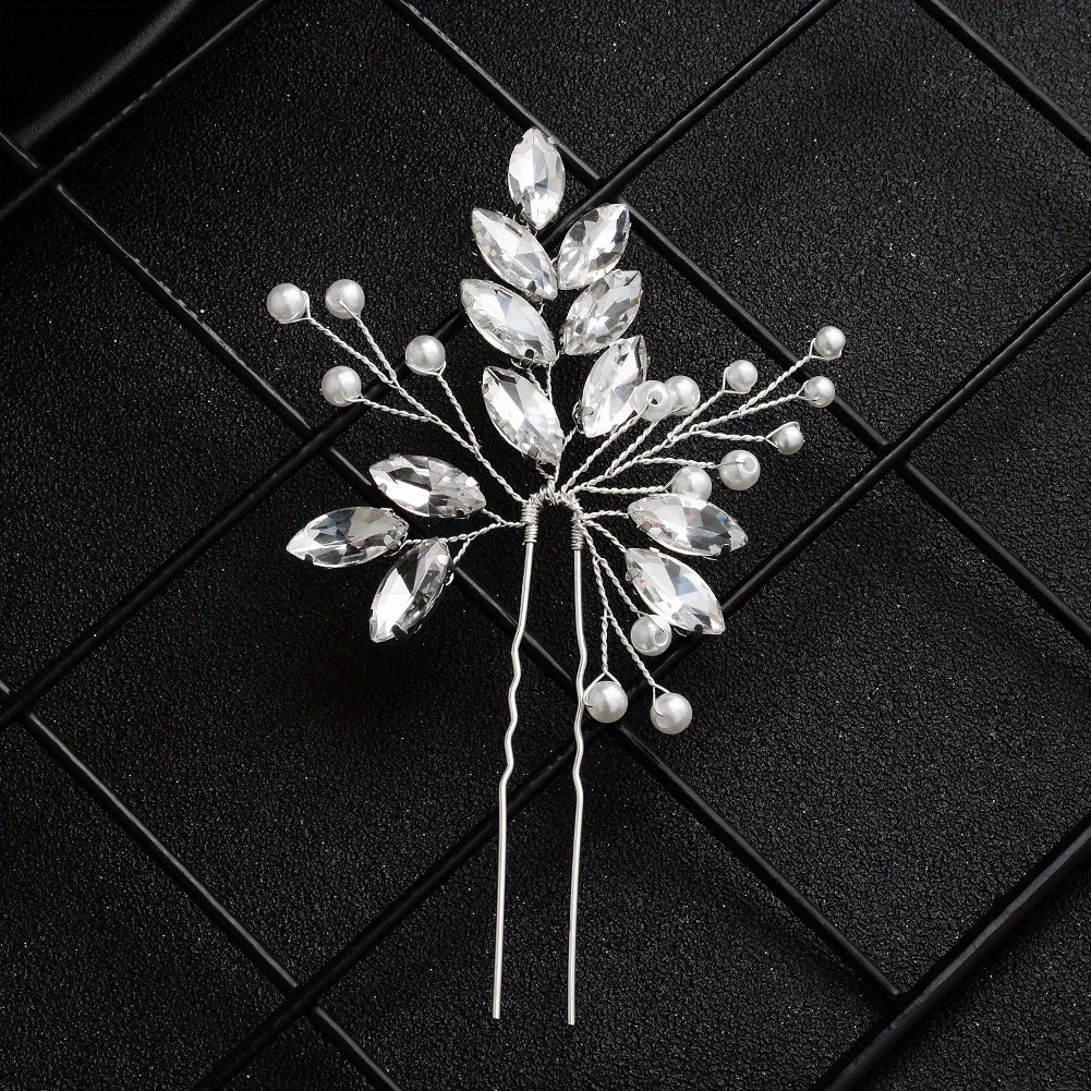 Bridal Hairpin Faux Pearl Rhinestone U shaped Hairpin Vintage