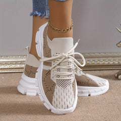 Women's Lace-Up Chunky Sneakers Letter Pattern Lightweight Casual Running Shoes