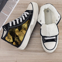Girls' High Top Golden Pattern Skate Shoes Warm Plush Lining
