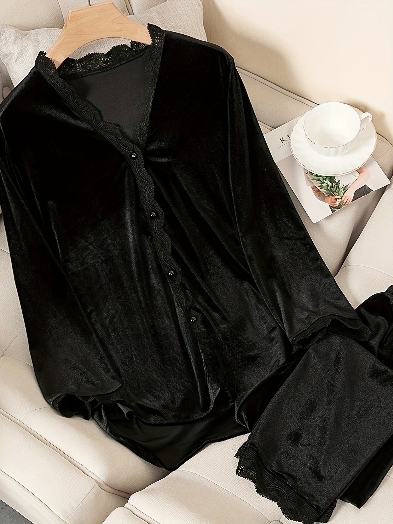 Lace Pajama Set Long Sleeve & Lounge Pants