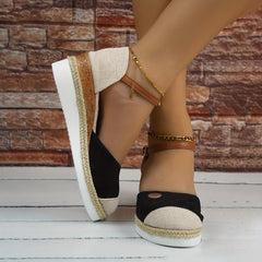 Women's Colorblock Casual Sandals Ankle Strap Buckle Wedge Shoes