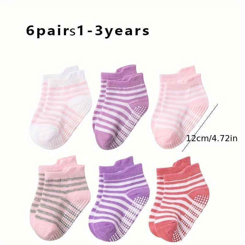 6 Pairs Baby Girl's Non Slip Socks Animal Pattern Rubber Dot Soft Socks