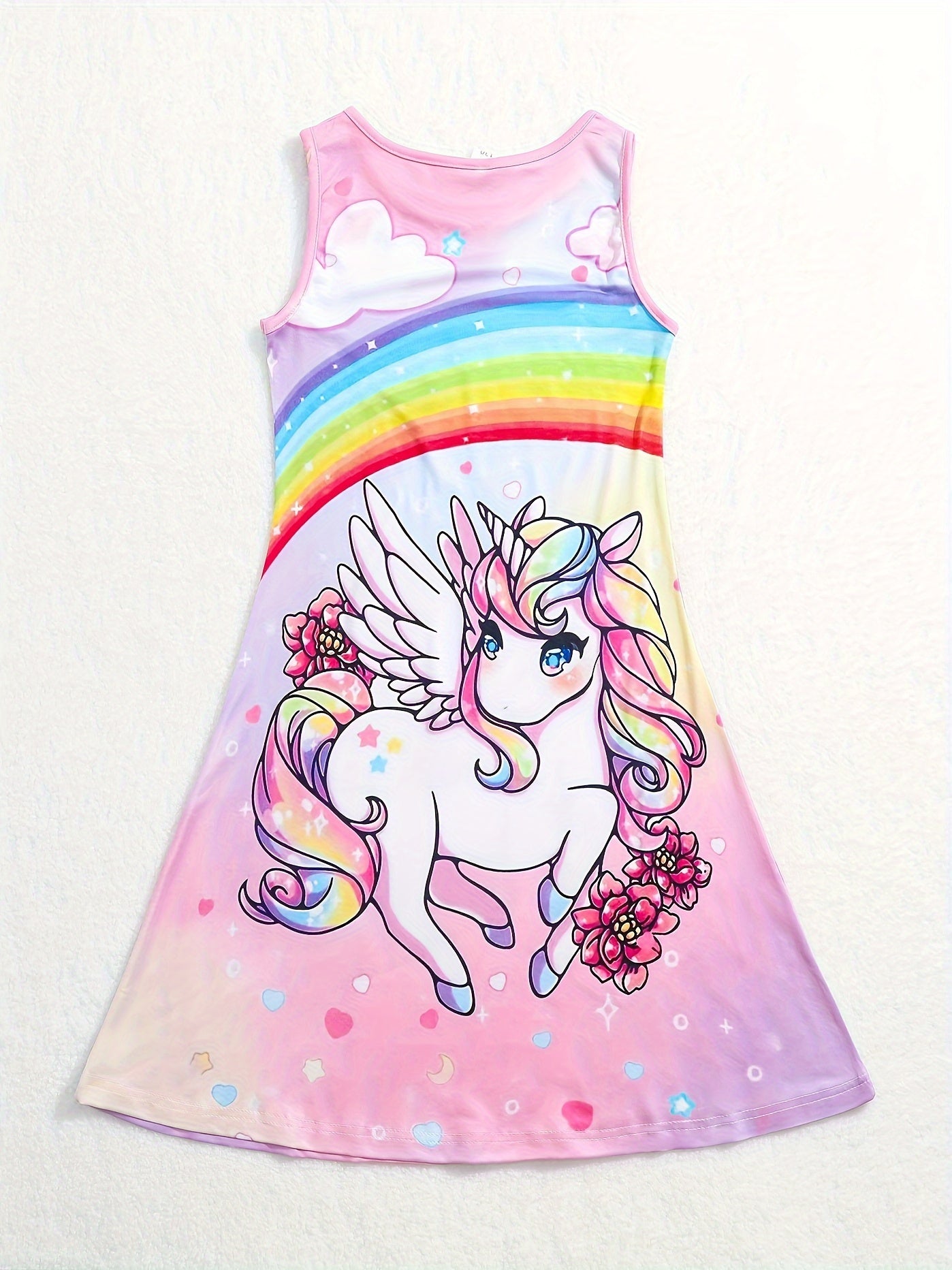 3D Unicorn Print Sleeveless Dress for Girls