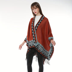 Boho Geometric Jacquard Shawl Tassel Wrap Windproof Cape