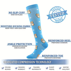 2 Pairs Knee High Copper Compression Socks 15-25 mmHg Better Blood Flow