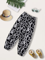 Girls Letter & Heart Graphic Sweatpants Elastic Waist Casual Sport Jogger Pants