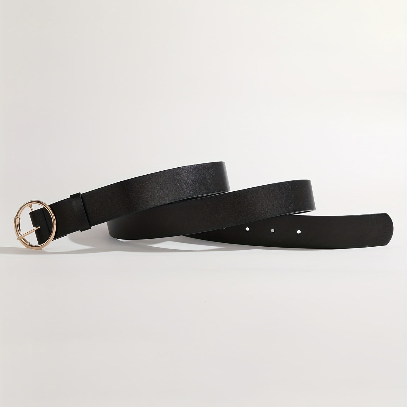 Golden Round Pin Buckle Belt Classic PU Belt Jeans Pants Waistband Girdle