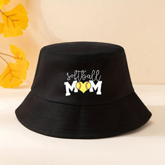 Softball Mom Print Bucket Hat Solid Casual Basin Hat Cotton