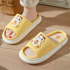 Women's Animal Printed Slippers Open Toe Non-Slip Linen Slide Shoes
