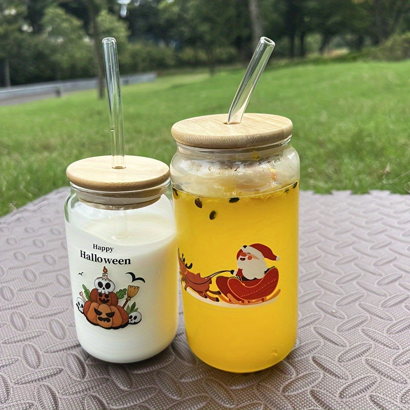 Christmas Halloween Glass Straw Cup Set 350ml & 550ml