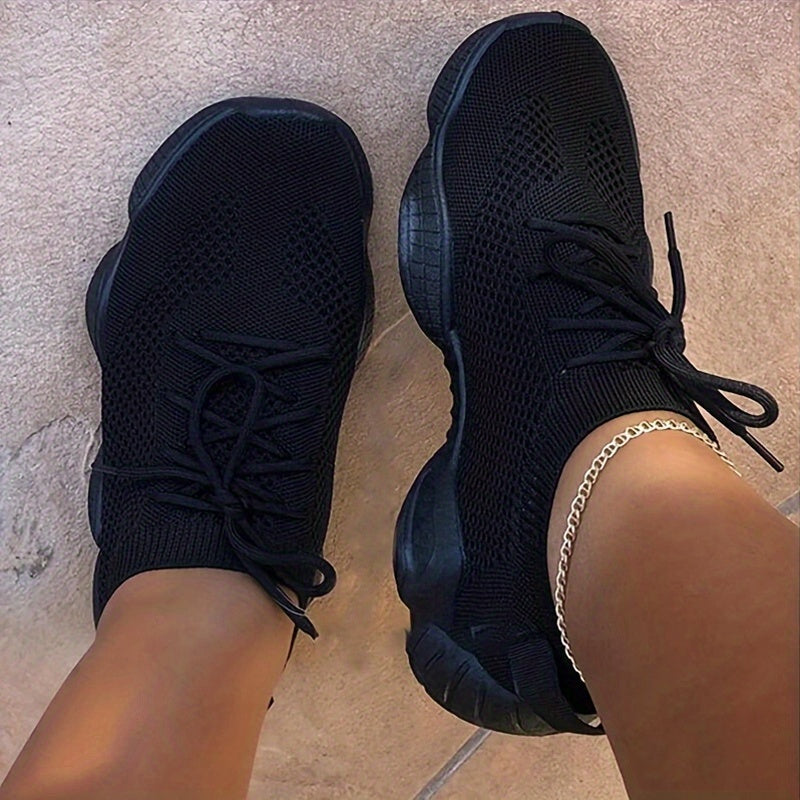 Women's Platform Mesh Sneakers Low Top Lace Up Round Toe Casual Shoes