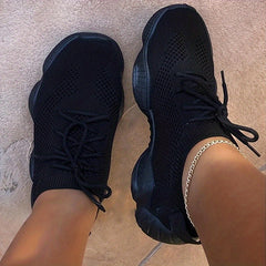 Women's Platform Mesh Sneakers Low Top Lace Up Round Toe Casual Shoes