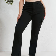 Casual Jeans Women's Plus Solid High Rise Cargo Jeans
