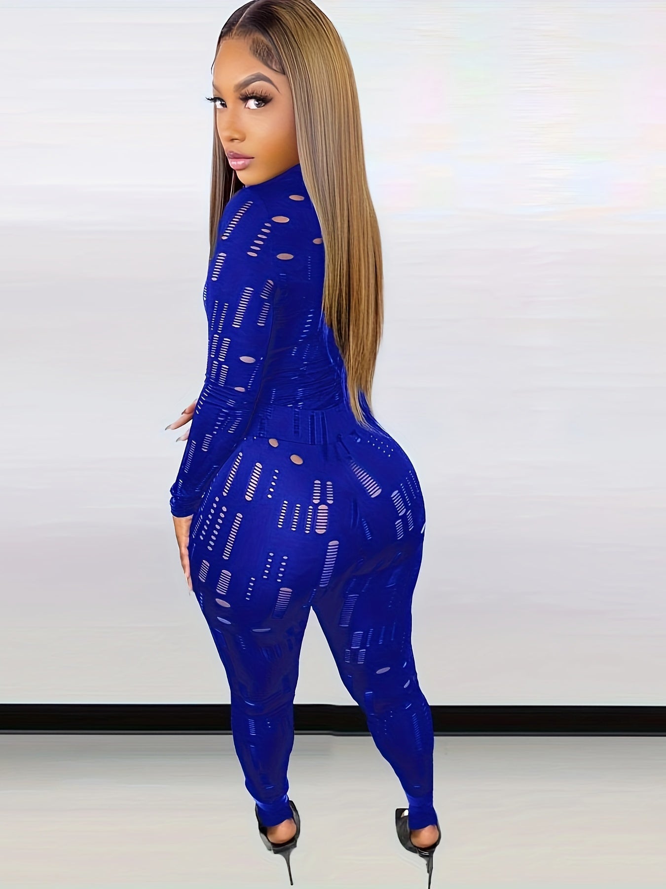 2 Piece Set Solid Ripped Mock Neck Top & Leggings Outfits