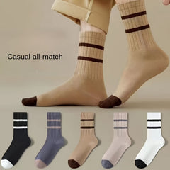 Men's Solid Striped Crew Socks Breathable Comfy Casual Unisex Socks