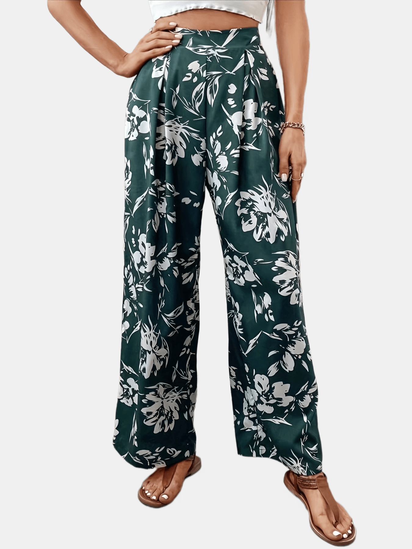Floral Print Wide Leg Pants High Waist