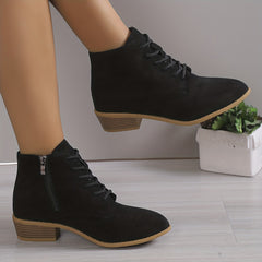 Women's Chunky Heel Ankle Boots Side Zipper Pointed Toe Outdoor Shoes