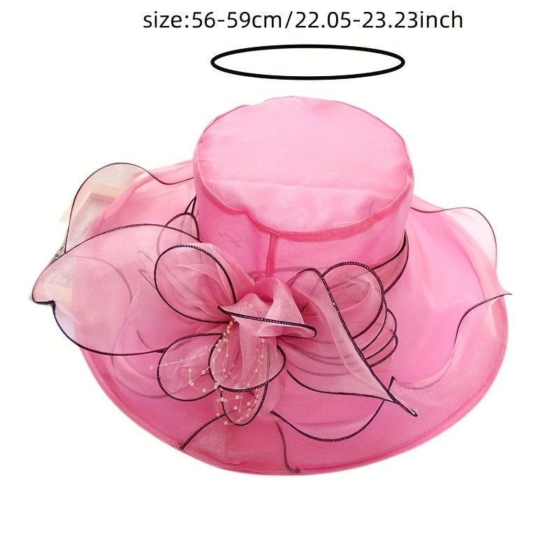 Organza Derby Hat Wide Brim Sun Hat Church Wedding Bridal Bucket Beach Hat