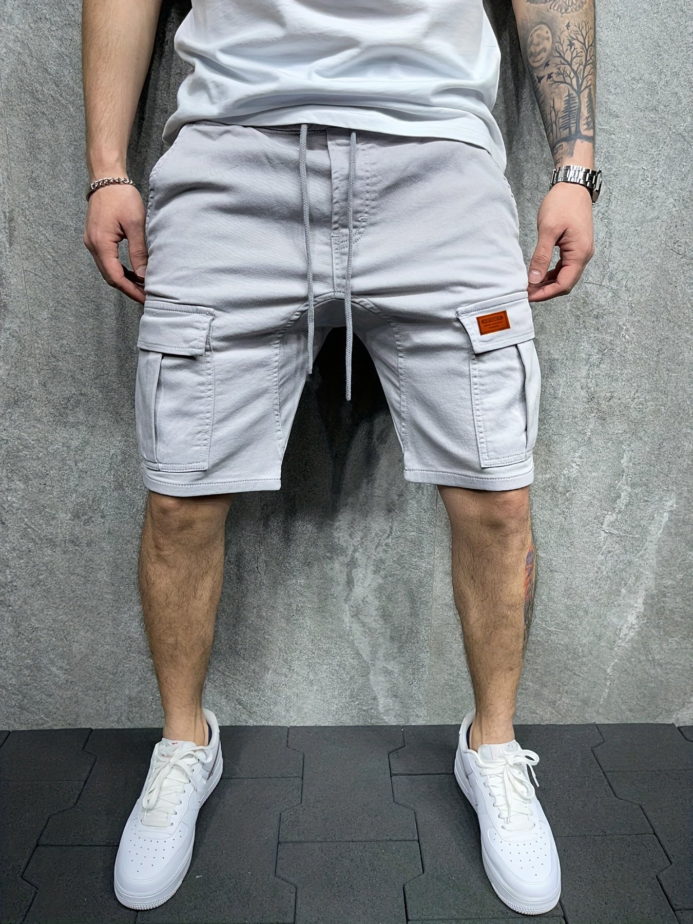 Men's Cotton Cargo Shorts with Drawstring Waist for Outdoor Activities