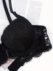 Floral Lace Push Up Bra Sexy Contrast Lace Bow Tie Underwire Bra