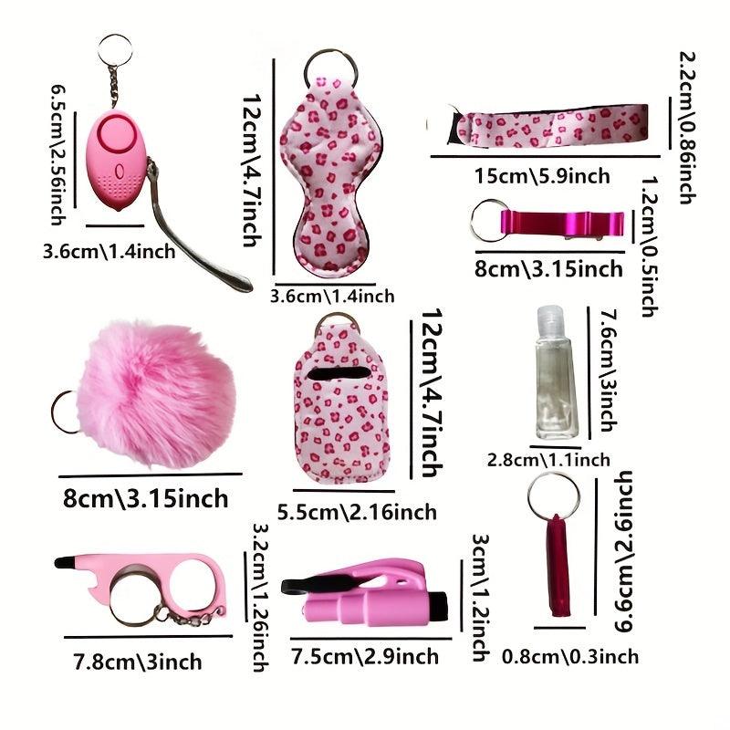10pcs Women's Self Defense Keychain Alarm Breaker Opener Bag Set