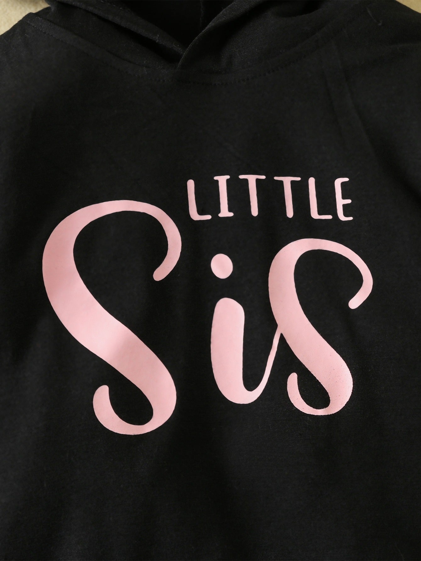 Baby Girls Bow Hooded Romper LITTLE SIS Print