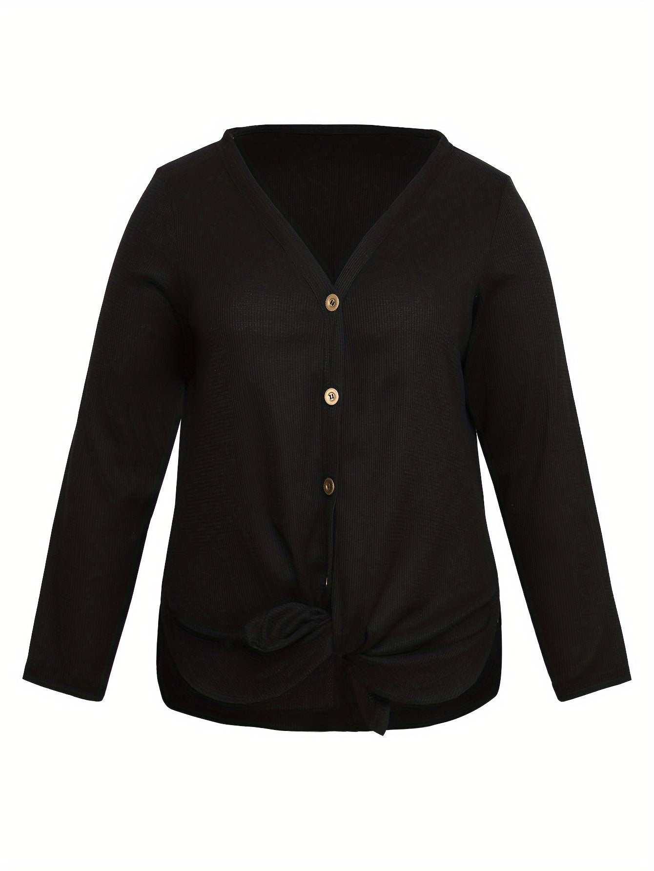 Retro Cardigan Women's Plus Solid Long Sleeve Button Up Knot Front Kni