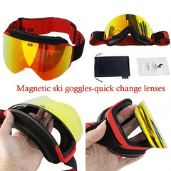 Magnetic Ski Goggles Double Layer Lens Anti fog UV400 Snowboard Glasses