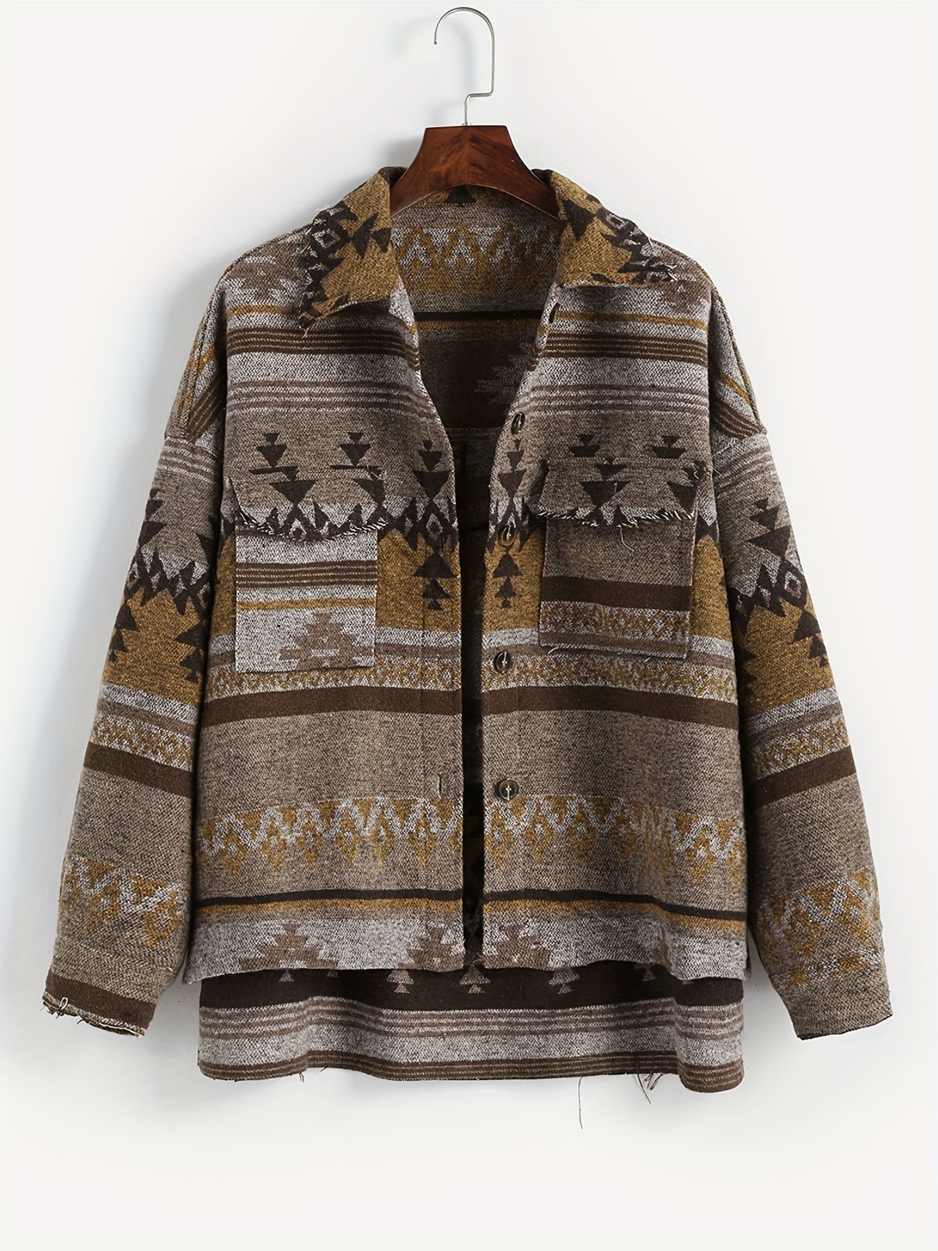 Graphic Print Flap Pockets Jacket for Fall & Winter