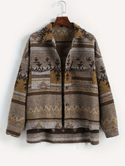 Graphic Print Flap Pockets Jacket for Fall & Winter