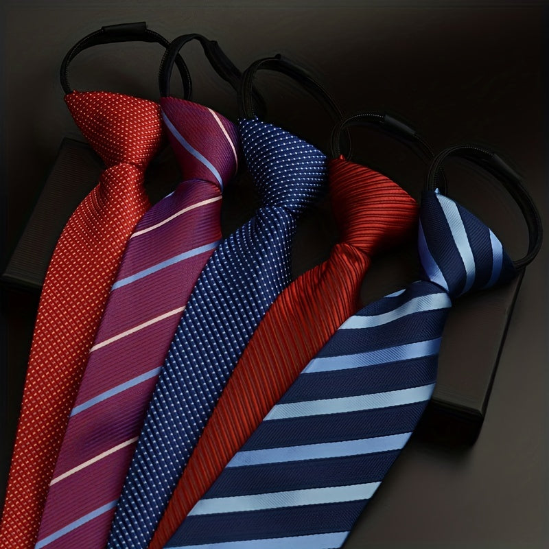 1pc Men's Business Dress Zip Tie Groom Wedding Pure Red And Red Stripes