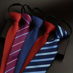 1pc Men's Business Dress Zip Tie Groom Wedding Pure Red And Red Stripes
