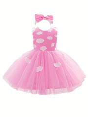 Toddler Girl's Clouds Print Princess Dress & Headband