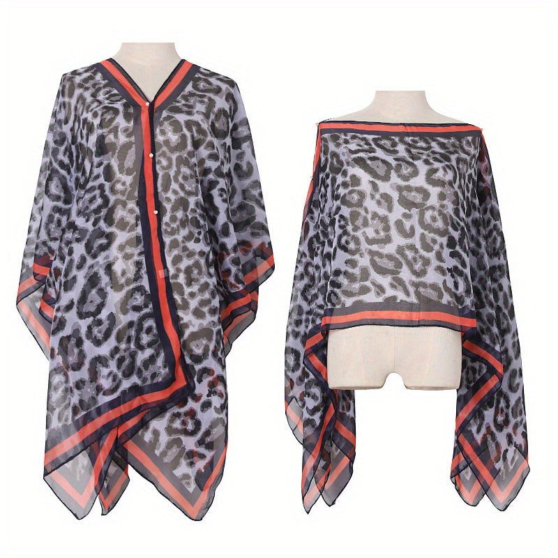 Leopard Print Gauze Shawl Bikini Cover Up Travel Beach Towel