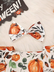 Baby Girls Halloween Pumpkin Print Bodysuit & Headwear Set