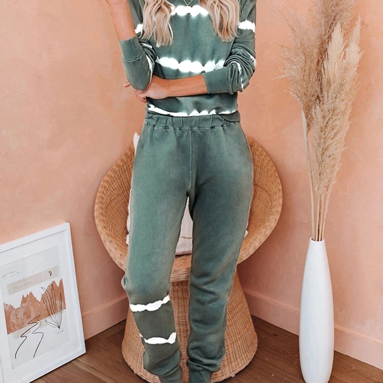 Plus Tie Dye Long Sleeve Top & Pants Set