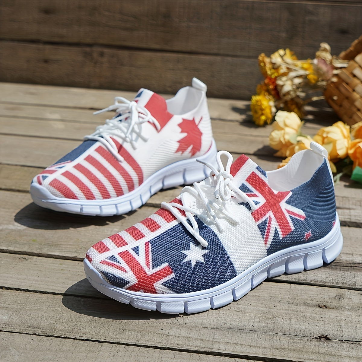 Women's Flag Pattern Sock Shoes Knitted Slip On Sneakers