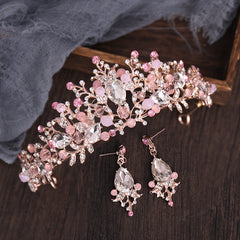 Golden Pearl Bridal Tiara Wedding Crown Floral Hairpiece