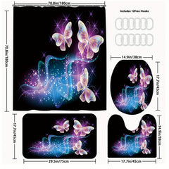 Luminous Butterflies Shower Curtain Set Bathroom Decor