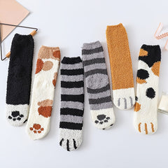 5pairs Women's Cat Paw Coral Fleece Socks