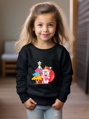 Christmas Unicorn & Tree Print Girls Sweatshirt Long Sleeve Crew Neck Tops