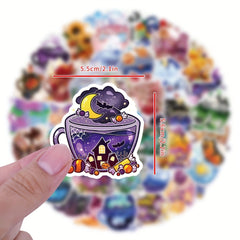 50pcs Colorful Tea Cup Stickers Waterproof Vinyl Travel Stickers Pack