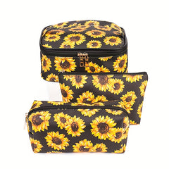 3pcs Sunflower Makeup Bag Travel Toiletry Organizer Waterproof Storage Case