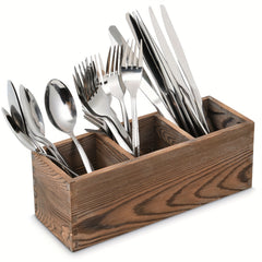 Wooden Cutlery Box with 3 Grids for Utensil Organization