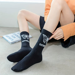 6 Pairs Butterfly Print Mid Tube Socks Women's Stockings