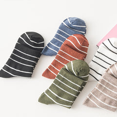 6 Pairs Women Socks Classic Striped Crew Socks Combed Cotton Athletic Ladies Soc